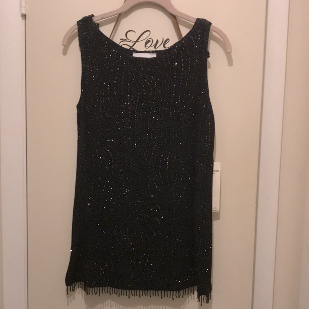 D) Nicole Studio New York Vintage Black Sleeveless Beaded Top Size 8